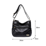 Maxbell Elegant Women Soft PU Leather Shoulder Bag Shopping Bag Zipper Lady Satchel Black