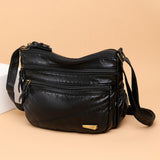 Maxbell Elegant Women Soft PU Leather Shoulder Bag Shopping Bag Zipper Lady Satchel Black