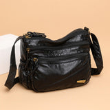 Maxbell Elegant Women Soft PU Leather Shoulder Bag Shopping Bag Zipper Lady Satchel Black