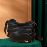 Maxbell Elegant Women Soft PU Leather Shoulder Bag Shopping Bag Zipper Lady Satchel Black