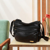 Maxbell Elegant Women Soft PU Leather Shoulder Bag Shopping Bag Zipper Lady Satchel Black