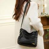 Maxbell Elegant Women Soft PU Leather Shoulder Bag Shopping Bag Zipper Lady Satchel Black