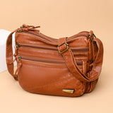 Maxbell Elegant Women Soft PU Leather Shoulder Bag Shopping Bag Zipper Lady Satchel Brown
