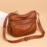 Maxbell Elegant Women Soft PU Leather Shoulder Bag Shopping Bag Zipper Lady Satchel Brown