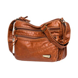 Maxbell Elegant Women Soft PU Leather Shoulder Bag Shopping Bag Zipper Lady Satchel Brown