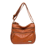 Maxbell Elegant Women Soft PU Leather Shoulder Bag Shopping Bag Zipper Lady Satchel Brown