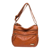 Maxbell Elegant Women Soft PU Leather Shoulder Bag Shopping Bag Zipper Lady Satchel Brown