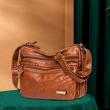Maxbell Elegant Women Soft PU Leather Shoulder Bag Shopping Bag Zipper Lady Satchel Brown