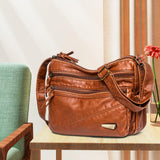 Maxbell Elegant Women Soft PU Leather Shoulder Bag Shopping Bag Zipper Lady Satchel Brown