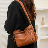 Maxbell Elegant Women Soft PU Leather Shoulder Bag Shopping Bag Zipper Lady Satchel Brown