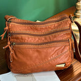 Maxbell Elegant Women Soft PU Leather Shoulder Bag Shopping Bag Zipper Lady Satchel Brown