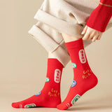 Maxbell 5 Pairs Red Cotton Socks Stockings Embroidery Socks Festival Supplies