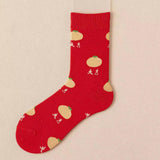 Maxbell 5 Pairs Red Cotton Socks Stockings Embroidery Socks Festival Supplies