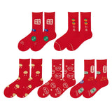 Maxbell 5 Pairs Red Cotton Socks Stockings Embroidery Socks Festival Supplies