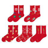 Maxbell 5 Pairs Red Cotton Socks Stockings Embroidery Socks Festival Supplies