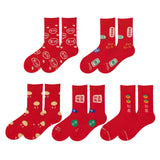 Maxbell 5 Pairs Red Cotton Socks Stockings Embroidery Socks Festival Supplies