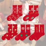 Maxbell 5 Pairs Red Cotton Socks Stockings Embroidery Socks Festival Supplies