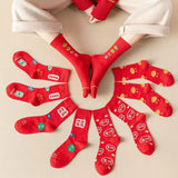Maxbell 5 Pairs Red Cotton Socks Stockings Embroidery Socks Festival Supplies