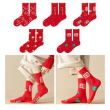 Maxbell 5 Pairs Red Cotton Socks Stockings Embroidery Socks Festival Supplies