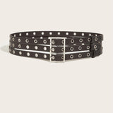 Maxbell Three Grommet Belt Eyelet Belt PU Leather Punk Waist Belt for Corset Dress