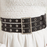 Maxbell Three Grommet Belt Eyelet Belt PU Leather Punk Waist Belt for Corset Dress
