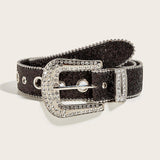 Maxbell Fashion Women Belt Rhinestone Pin Buckle for Unisex Cool Boy Girl black