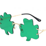 Maxbell Classic Sunglasses Photo Props Rimless Funny Accessories for Party Camping Three Leaves Dark Green
