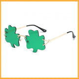 Maxbell Classic Sunglasses Photo Props Rimless Funny Accessories for Party Camping Three Leaves Dark Green