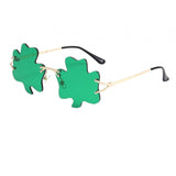 Maxbell Classic Sunglasses Photo Props Rimless Funny Accessories for Party Camping Three Leaves Dark Green