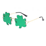 Maxbell Classic Sunglasses Photo Props Rimless Funny Accessories for Party Camping Three Leaves Dark Green