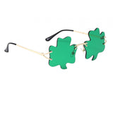 Maxbell Classic Sunglasses Photo Props Rimless Funny Accessories for Party Camping Three Leaves Dark Green