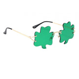 Maxbell Classic Sunglasses Photo Props Rimless Funny Accessories for Party Camping Three Leaves Dark Green