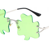 Maxbell Classic Sunglasses Photo Props Rimless Funny Accessories for Party Camping Three Leaves Light Green