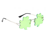 Maxbell Classic Sunglasses Photo Props Rimless Funny Accessories for Party Camping Three Leaves Light Green