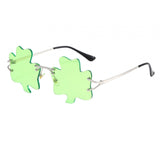 Maxbell Classic Sunglasses Photo Props Rimless Funny Accessories for Party Camping Three Leaves Light Green
