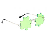 Maxbell Classic Sunglasses Photo Props Rimless Funny Accessories for Party Camping Three Leaves Light Green