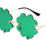 Maxbell Classic Sunglasses Photo Props Rimless Funny Accessories for Party Camping Four Leaf  Dark Green