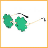 Maxbell Classic Sunglasses Photo Props Rimless Funny Accessories for Party Camping Four Leaf  Dark Green