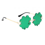 Maxbell Classic Sunglasses Photo Props Rimless Funny Accessories for Party Camping Four Leaf  Dark Green