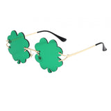 Maxbell Classic Sunglasses Photo Props Rimless Funny Accessories for Party Camping Four Leaf  Dark Green