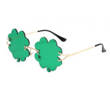 Maxbell Classic Sunglasses Photo Props Rimless Funny Accessories for Party Camping Four Leaf  Dark Green