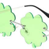 Maxbell Classic Sunglasses Photo Props Rimless Funny Accessories for Party Camping Four Leaf  Light Green