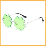 Maxbell Classic Sunglasses Photo Props Rimless Funny Accessories for Party Camping Four Leaf  Light Green