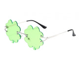 Maxbell Classic Sunglasses Photo Props Rimless Funny Accessories for Party Camping Four Leaf  Light Green