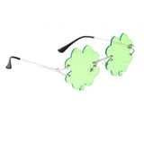 Maxbell Classic Sunglasses Photo Props Rimless Funny Accessories for Party Camping Four Leaf  Light Green