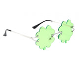 Maxbell Classic Sunglasses Photo Props Rimless Funny Accessories for Party Camping Four Leaf  Light Green