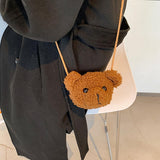 Maxbell Fashion Bear Plush Shoulder Bag Casual Women for Party Birthday Street Brown