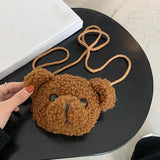 Maxbell Fashion Bear Plush Shoulder Bag Casual Women for Party Birthday Street Brown