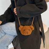 Maxbell Fashion Bear Plush Shoulder Bag Casual Women for Party Birthday Street Brown