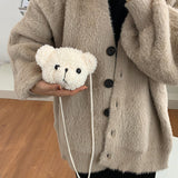 Maxbell Fashion Bear Plush Shoulder Bag Casual Women for Party Birthday Street White